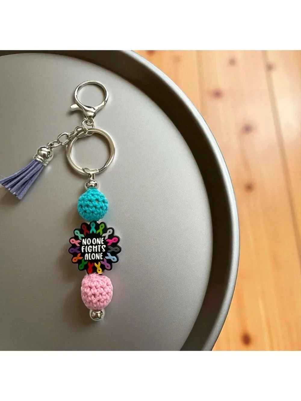 Handmade Keychain-Purse Clip-Cancer Ribbon Themed